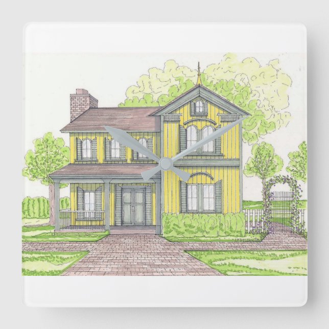 Gult Farmhouse Wall Clock Fyrkantig Klocka (Framsida)