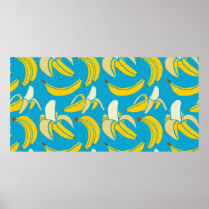gult Färsk frukt, tropiska bananpatroner, sömlös p Poster