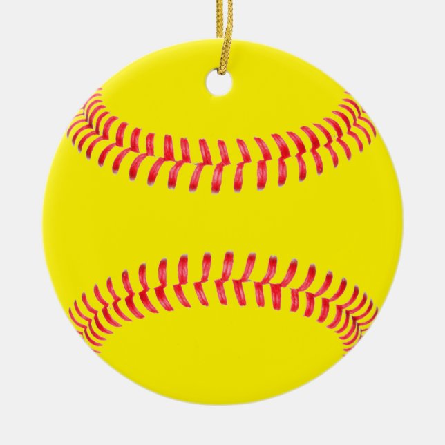 Gult Fastpitch Softball Round jul Ornament (Framsidan)