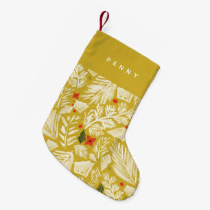 Gult Festive Botanical Personlig Liten Julstrumpa