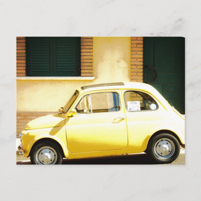 Gult Fiat 500 i Italien Vykort (Framsida)
