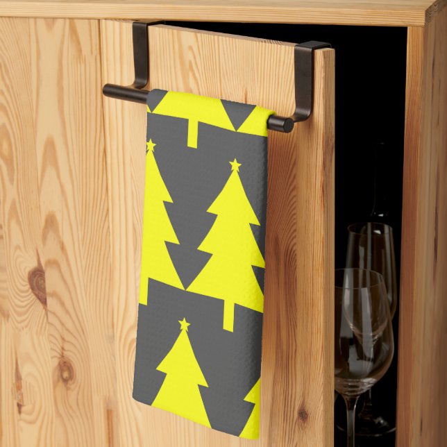 Gult Fir Julgranar Mönster Kökshandduk (Thirds Fold)