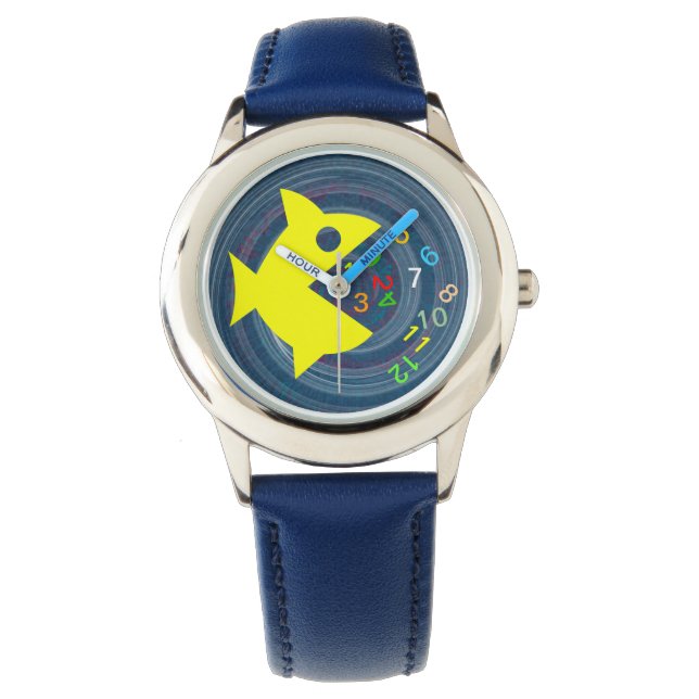 Gult fisk äter klocknummer armbandsur (Framsida)