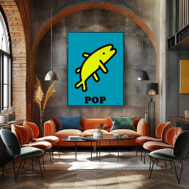 Gult Fiske Pop Art fet Tecknad från djur Silhouett Poster