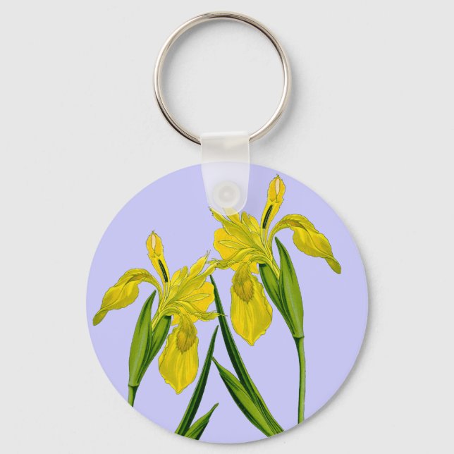 Gult Flagga Iris Botanical Teckning Keychain Nyckelring (Framsida)