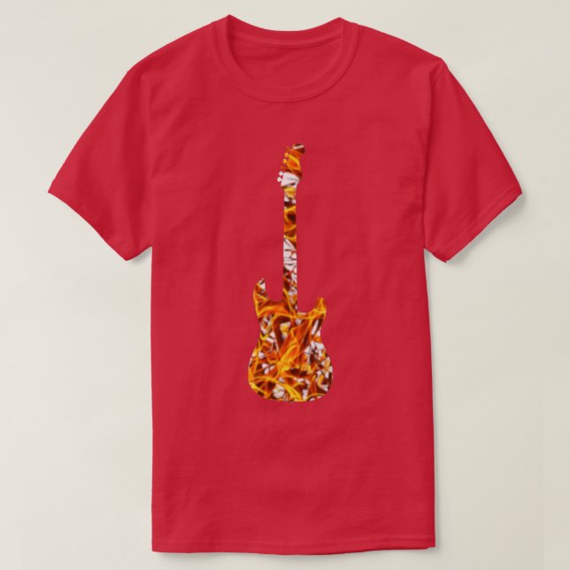 Gult Flame Guitar Silhouette på White T Shirt (Design framsida)