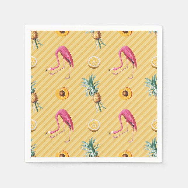Gult Flamingo Mango Lemon Mönster Pappersservett (Framsidan)