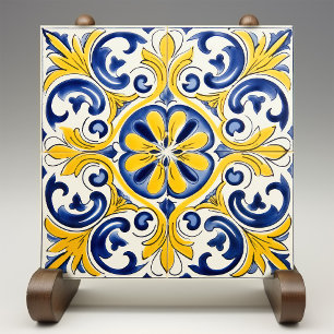 Gult Fleur-de-Lis Azulejo Skriv ut Kakelplatta