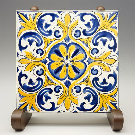 Gult Fleur-de-Lis Azulejo Skriv ut Kakelplatta