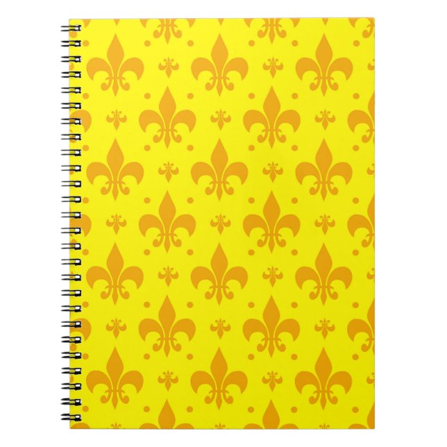 Gult Fleur-de-lis Mönster Design Anteckningsbok (Framsidan)