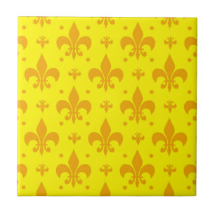 Gult Fleur-de-lis Mönster Design Kakelplatta
