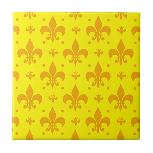 Gult Fleur-de-lis Mönster Design Kakelplatta (Framsidan)