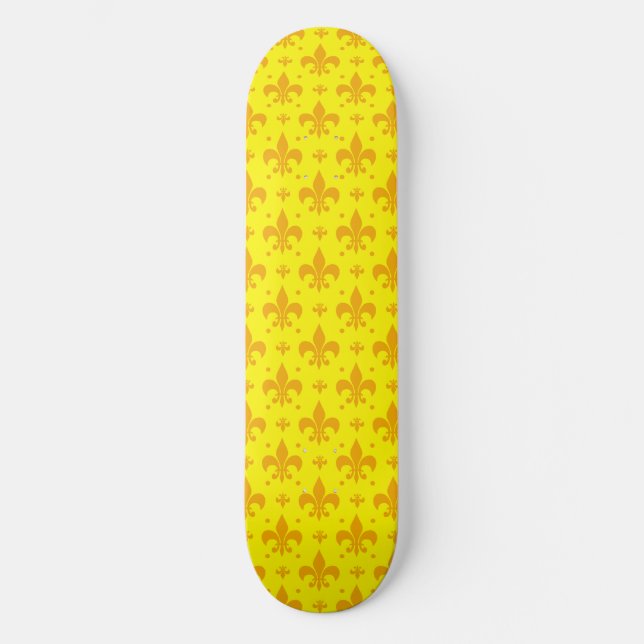 Gult Fleur-de-lis Mönster Design Mini Skateboard Bräda 18,5 Cm (Framsida)
