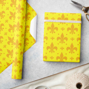 Gult Fleur-de-lis Mönster Design Presentpapper