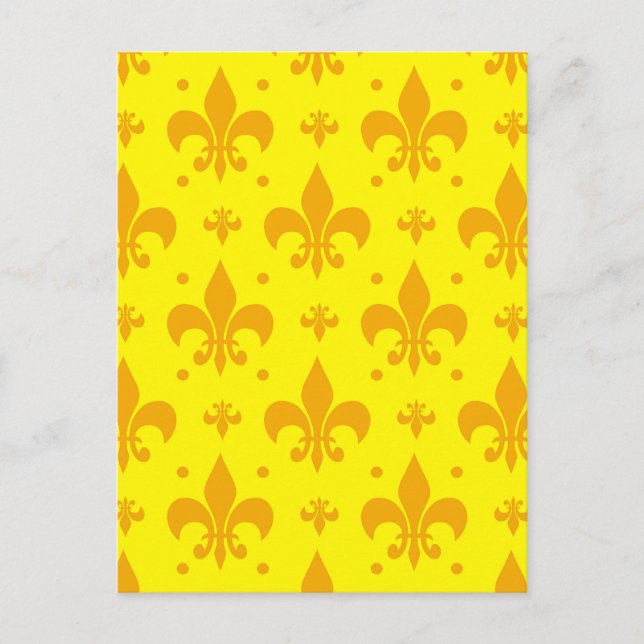 Gult Fleur-de-lis Mönster Design Vykort (Framsida)