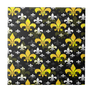 Gult Fleur De Lis Yta Mönster Design Kakelplatta