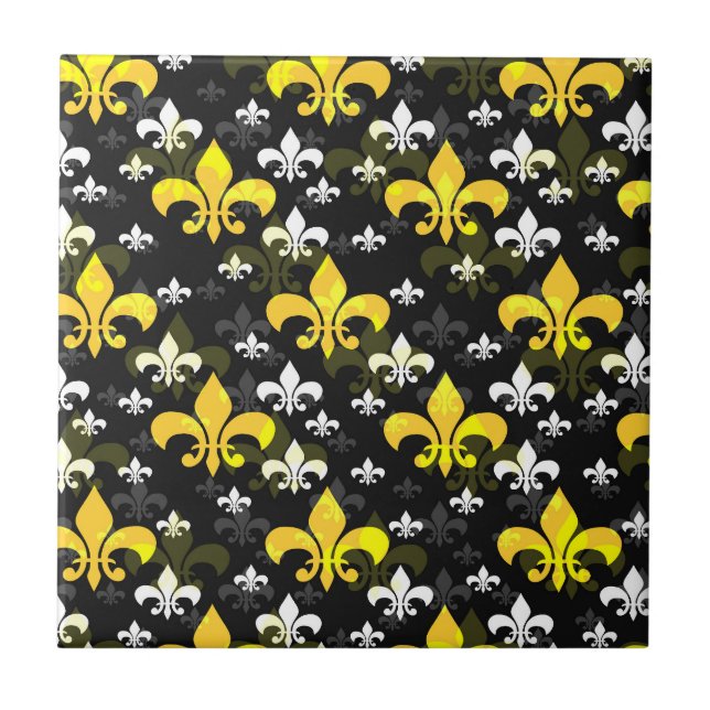 Gult Fleur De Lis Yta Mönster Design Kakelplatta (Framsidan)
