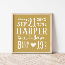 Gult Flicka Birth Stats Keepsak Poster