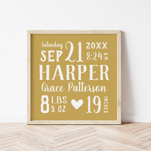 Gult Flicka Birth Stats Keepsak Poster