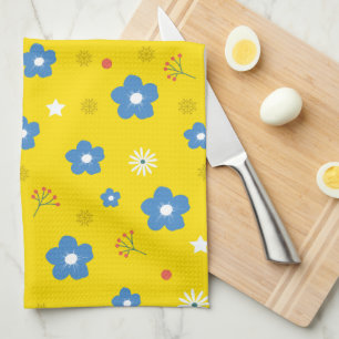 Gult Flower Art Mönster Aesthetic Flower PNG Tra Kökshandduk