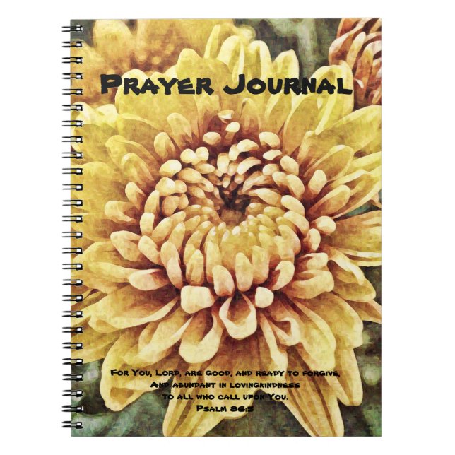 Gult Flower Art Prayer Journal Psalm 86:5 Anteckningsbok (Framsidan)