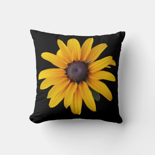 Gult Flower Black Photo Dekorativ kudde (Framsida)