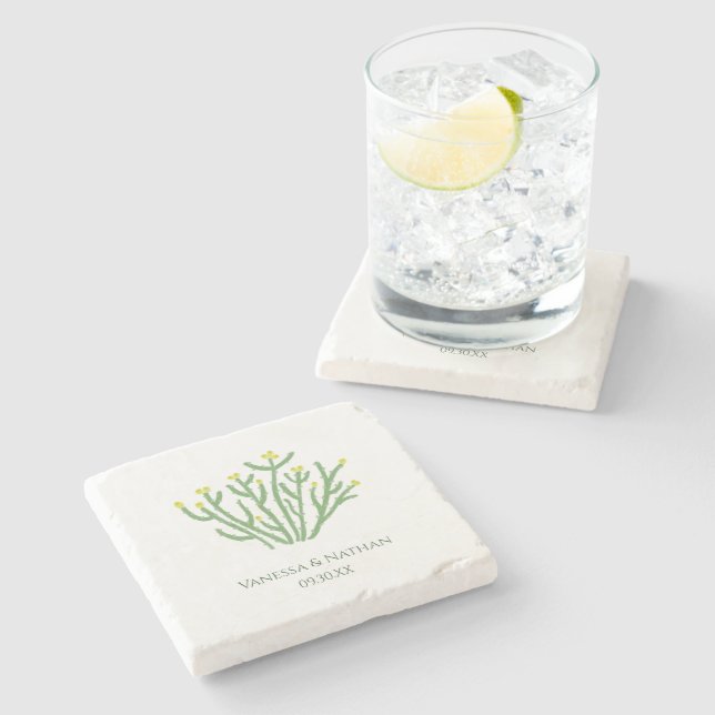 Gult Flower Cholla Cactus Wedding Favor Stenunderlägg (Sidan)