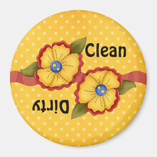 Gult Flower Clean Dirty Dishwasher Magnet