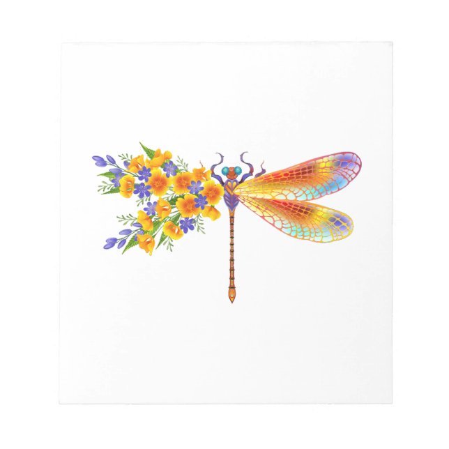 Gult Flower Dragonfly Anteckningsblock (Framsida)