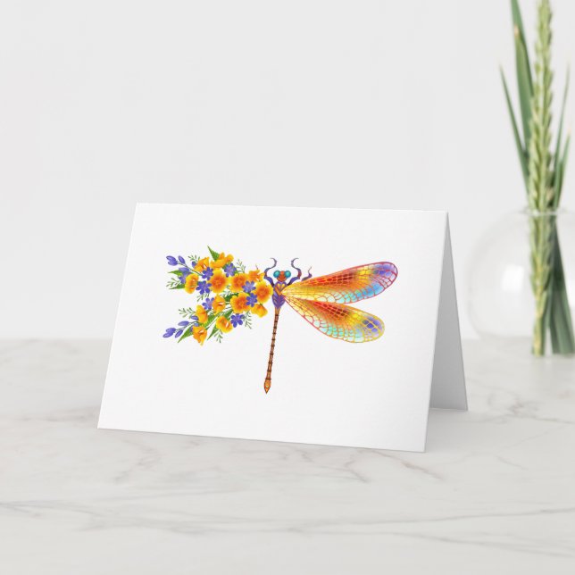 Gult Flower Dragonfly Anteckningskort (Framsida)