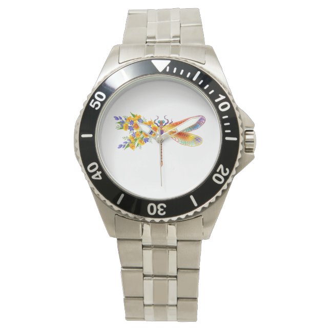 Gult Flower Dragonfly Armbandsur (Framsida)