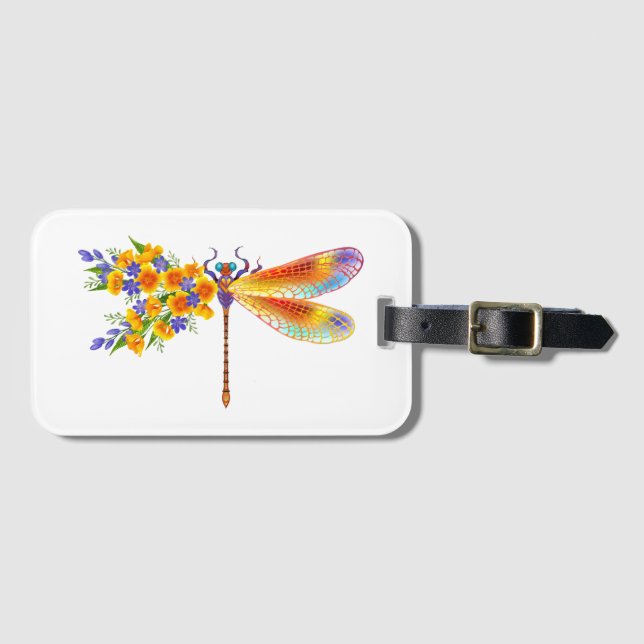 Gult Flower Dragonfly Bagagebricka (Framsida horisontal)