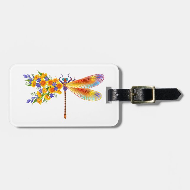Gult Flower Dragonfly Bagagebricka (Horisontell Framsida)
