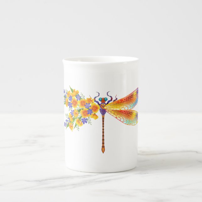 Gult Flower Dragonfly Benporslin Mugg (Framsidan)
