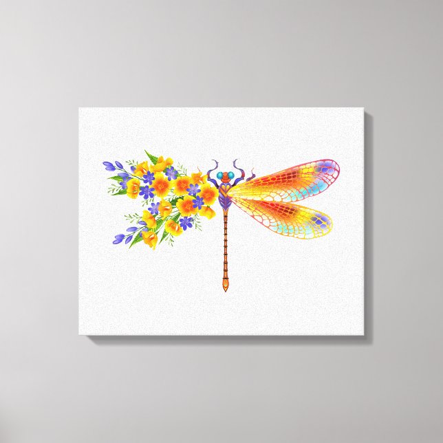 Gult Flower Dragonfly Canvastryck (Framsida)