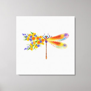 Gult Flower Dragonfly Canvastryck