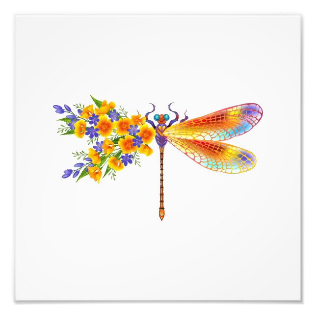 Gult Flower Dragonfly Fototryck (Framsidan)