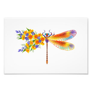 Gult Flower Dragonfly Fototryck
