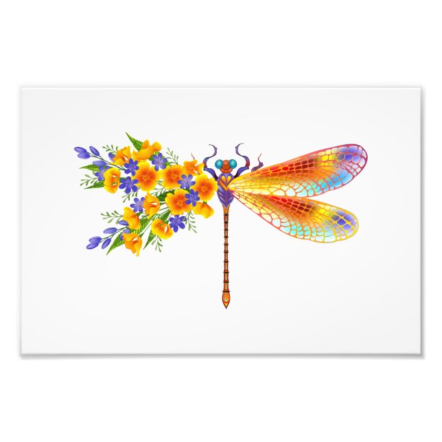 Gult Flower Dragonfly Fototryck (Framsidan)