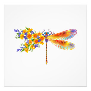 Gult Flower Dragonfly Fototryck