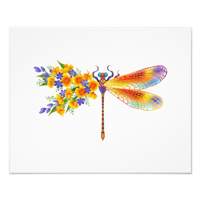 Gult Flower Dragonfly Fototryck (Framsidan)