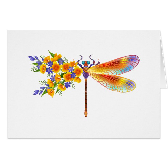 Gult Flower Dragonfly Hälsningskort (Framsidan Horizontal)