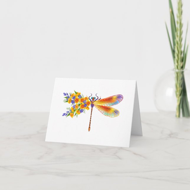 Gult Flower Dragonfly Helgkort (Framsida)