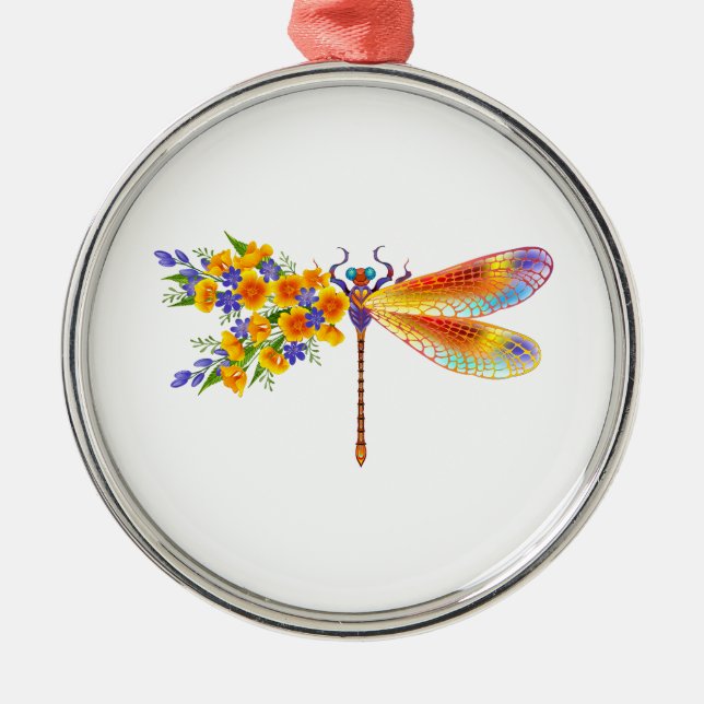 Gult Flower Dragonfly Julgransprydnad Metall (Framsidan)