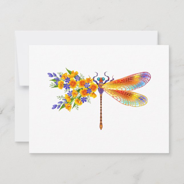 Gult Flower Dragonfly Julkort (Framsida)