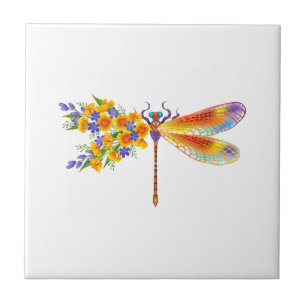 Gult Flower Dragonfly Kakelplatta