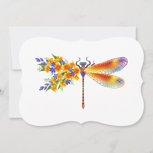 Gult Flower Dragonfly Kort (Framsida)