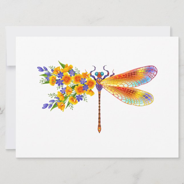 Gult Flower Dragonfly Kort (Framsida)