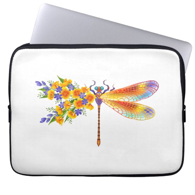 Gult Flower Dragonfly Laptop Fodral (Framsidan)