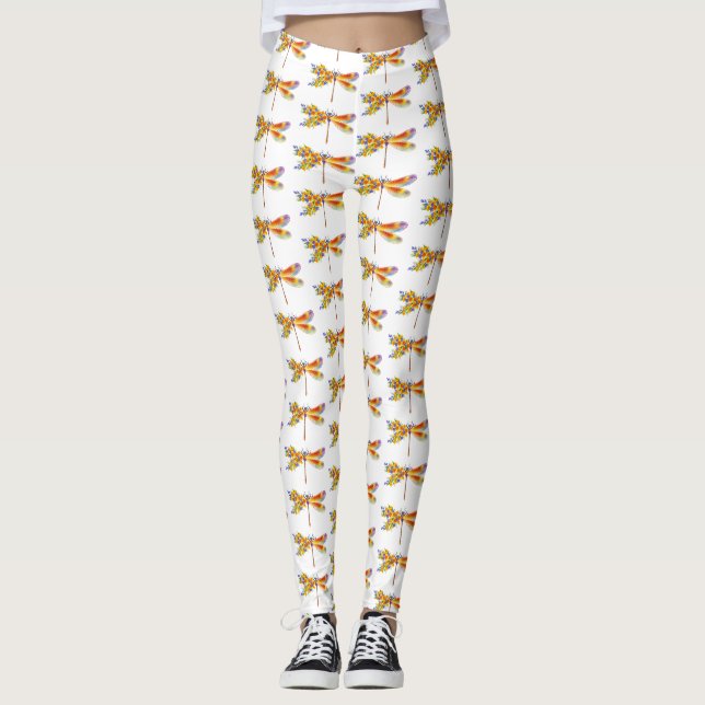 Gult Flower Dragonfly Leggings (Framsida)